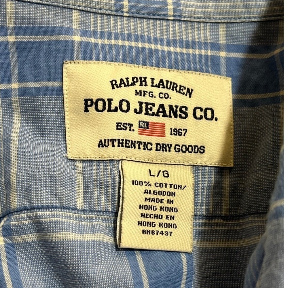 Ralph Lauren Polo Jeans Co. Blue Check Button Down Shirt Rodeo Cotton Large Mens - Picture 5 of 6
